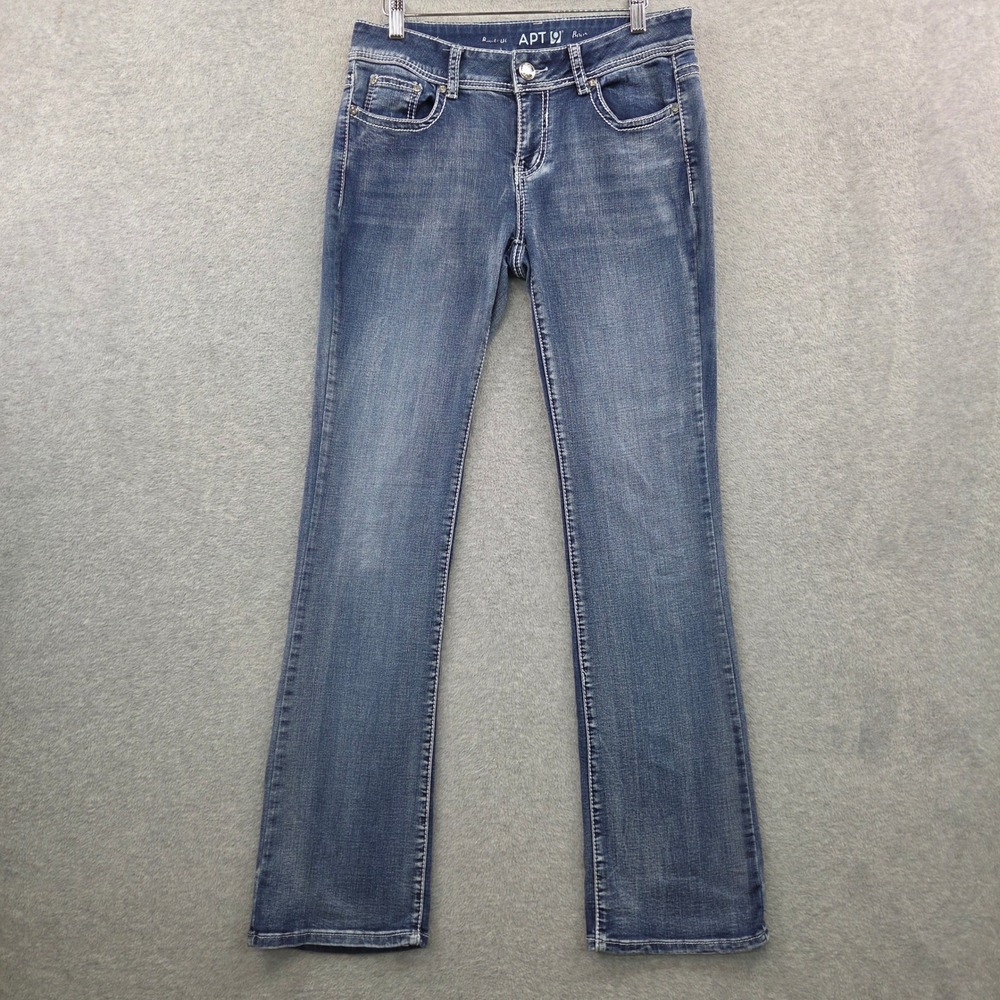 APT 9 Y2K McBling Rhinestone Pocket Bootcut Jeans Women 8 Medium Wash Stretch